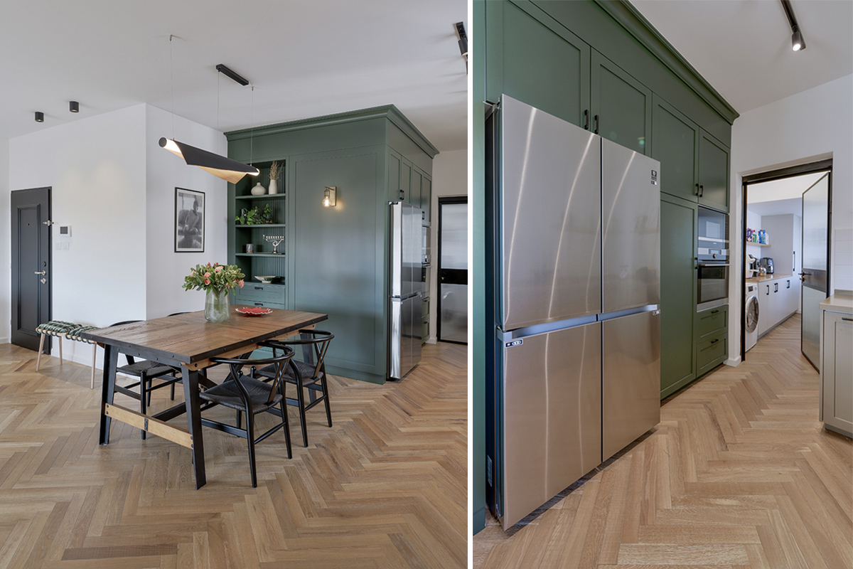 קיר ירוק מטבח וחדר שירות